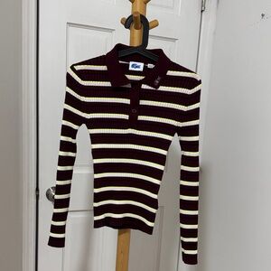 Lactose Striped Long Sleeve Polo Top